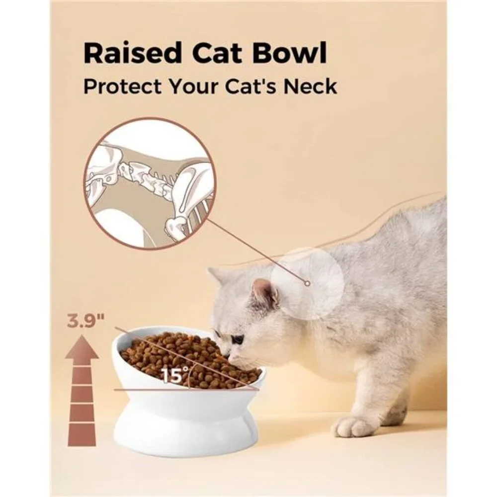 Elevated Cat Food Bowl, 5 Oz Ceramic Raised and Tilted Water Bowl, Anti Vomiting